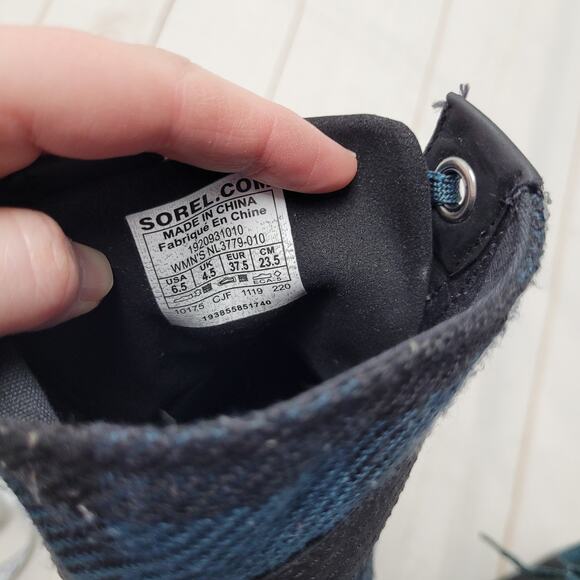 Sorel Lexie wedge boots black blue plaid waterproof - Picture 8 of 8